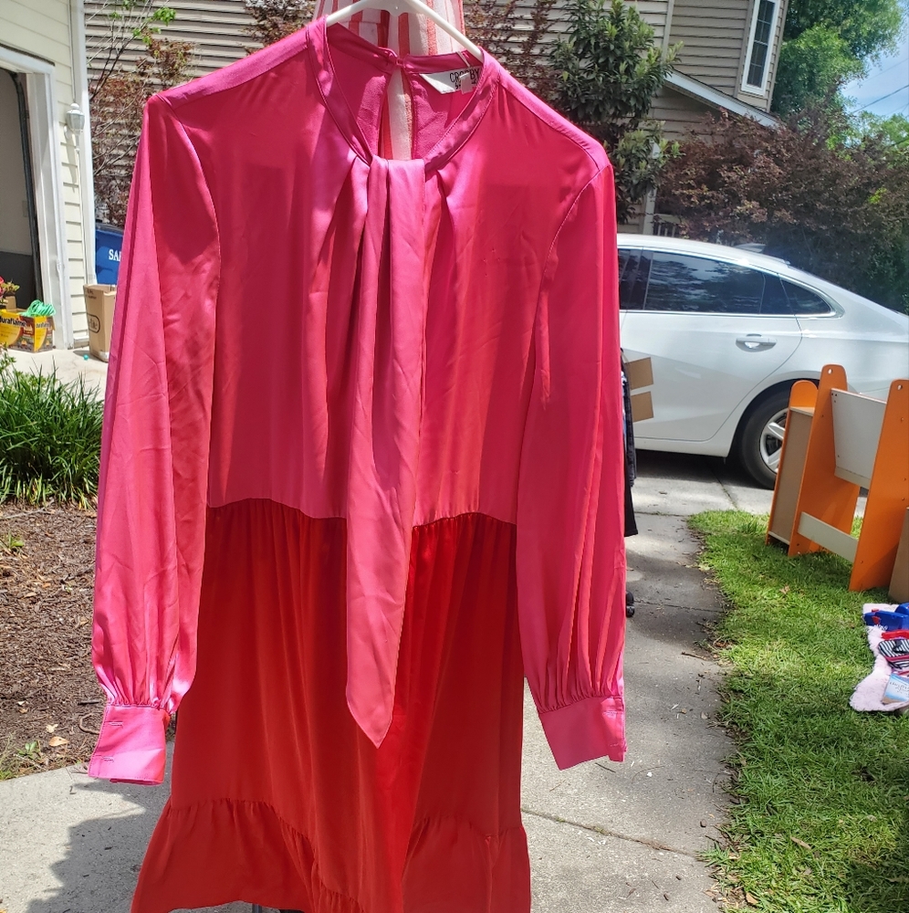 Block color Pink and Red Crosby long sleeve full length dress